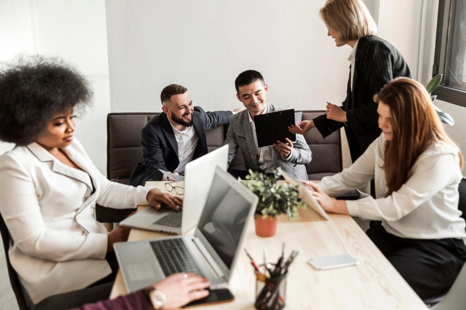 Modern office space with financial planning materials